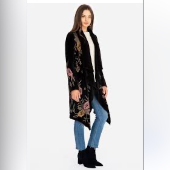 Johnny Was Sweater Biya Floral Embroidered Boho Duster Cardigan Wrap size Large - Picture 2 of 16